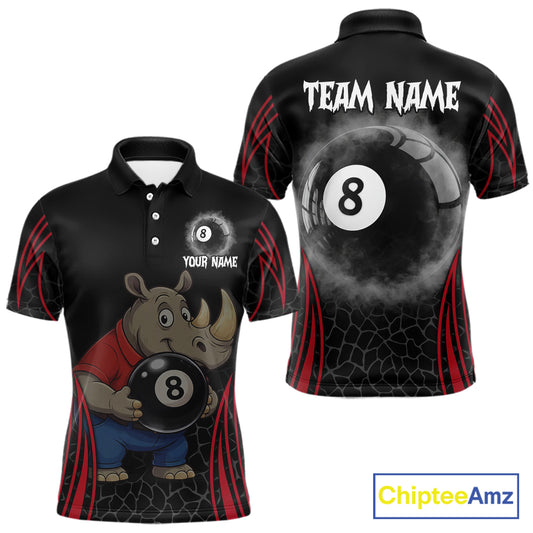 Custom Funny Rhino & 8 Ball Men's Billiard Shirts Personalized Billiard Apparel Gifts NYN2333