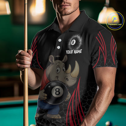 Custom Funny Rhino & 8 Ball Men's Billiard Shirts Personalized Billiard Apparel Gifts NYN2333