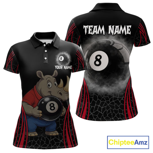 Custom Funny Rhino & 8 Ball Women's Billiard Shirts Personalized Billiard Apparel Gifts NYN2333
