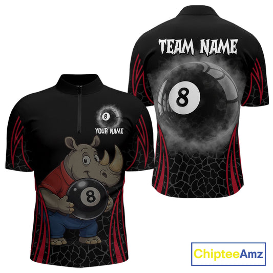 Custom Funny Rhino & 8 Ball Men's Billiard Shirts Personalized Billiard Apparel Gifts NYN2333