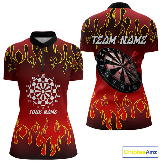 Custom Flame Pattern Red Dartboard Flame Dart Shirt For Women, Dart Jerseys NYN0228