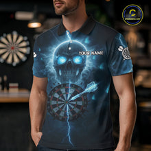 Load image into Gallery viewer, Custom Blue Skull Butterflies Lightning Dartboard Men Darts Polo Shirt, Dart Jerseys NYN1842