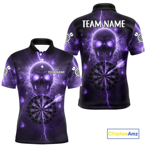 Custom Purple Skull Butterflies Lightning Dartboard Men Darts Polo Shirt, Dart Jerseys NYN1844