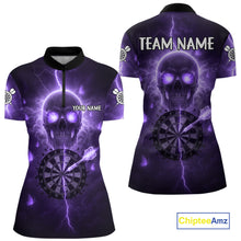 Load image into Gallery viewer, Custom Purple Skull Butterflies Lightning Dartboard Women Darts Quarter-Zip Shirt, Dart Jerseys NYN1844