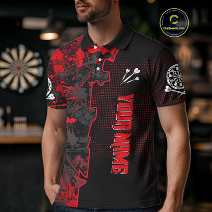 Custom Black And Red Grunge Dartboard Dart Shirts For Men Outfits Dart Team Jerseys NYN0066
