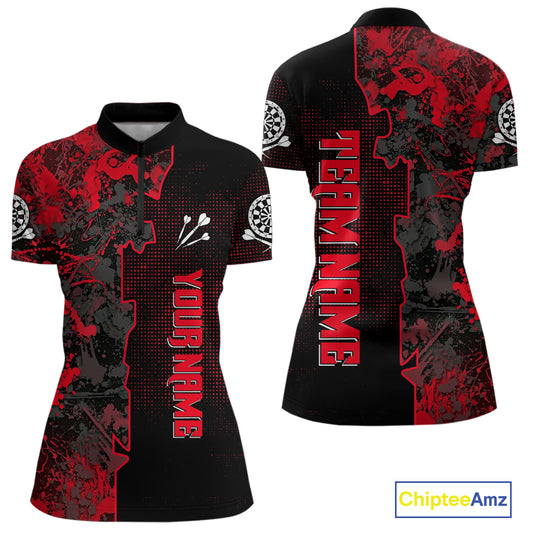 Custom Black And Red Grunge Dartboard Dart Shirts For Women Outfits Dart Team Jerseys NYN0066