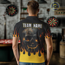 Load image into Gallery viewer, Custom Yellow Fire Flame Cracked Skull Dart Polo &amp; 1/4 Zip Shirts For Men Dart Team Jerseys NYN0068
