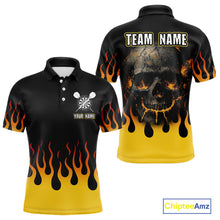 Load image into Gallery viewer, Custom Yellow Fire Flame Cracked Skull Dart Polo &amp; 1/4 Zip Shirts For Men Dart Team Jerseys NYN0068