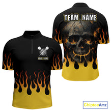 Load image into Gallery viewer, Custom Yellow Fire Flame Cracked Skull Dart Polo &amp; 1/4 Zip Shirts For Men Dart Team Jerseys NYN0068
