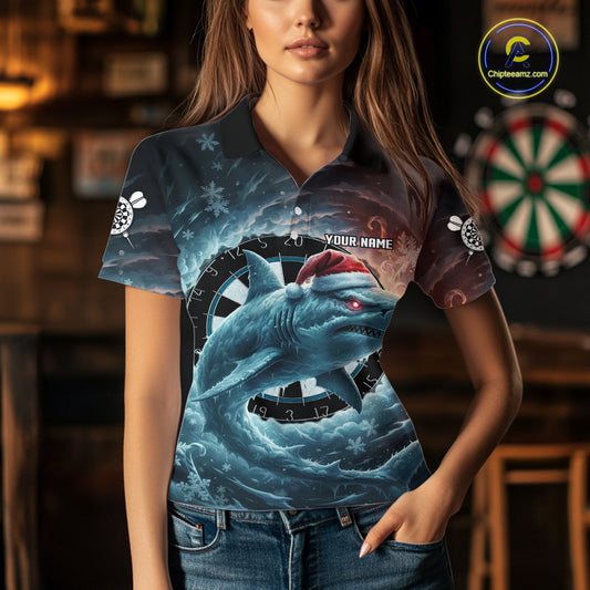Snowflake Ice Shark Dartboard Funny Women Darts Polo Shirt Custom Christmas Dart Jerseys NYN1861