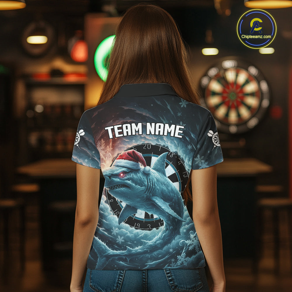 Snowflake Ice Shark Dartboard Funny Women Darts Polo Shirt Custom Christmas Dart Jerseys NYN1861