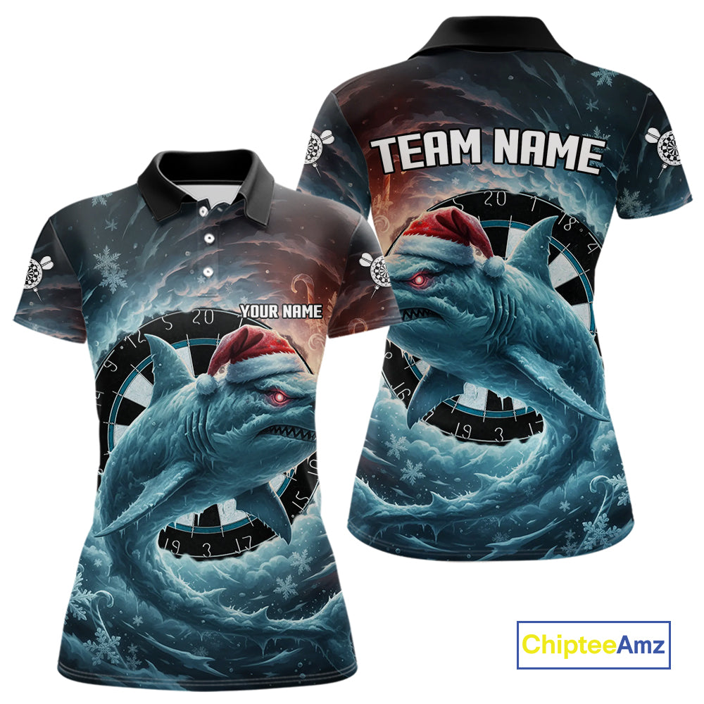 Snowflake Ice Shark Dartboard Funny Women Darts Polo Shirt Custom Christmas Dart Jerseys NYN1861