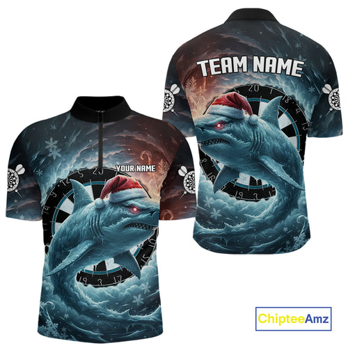 Snowflake Ice Shark Dartboard Funny Men Darts Quarter-Zip Shirt Custom Christmas Dart Jerseys NYN1861