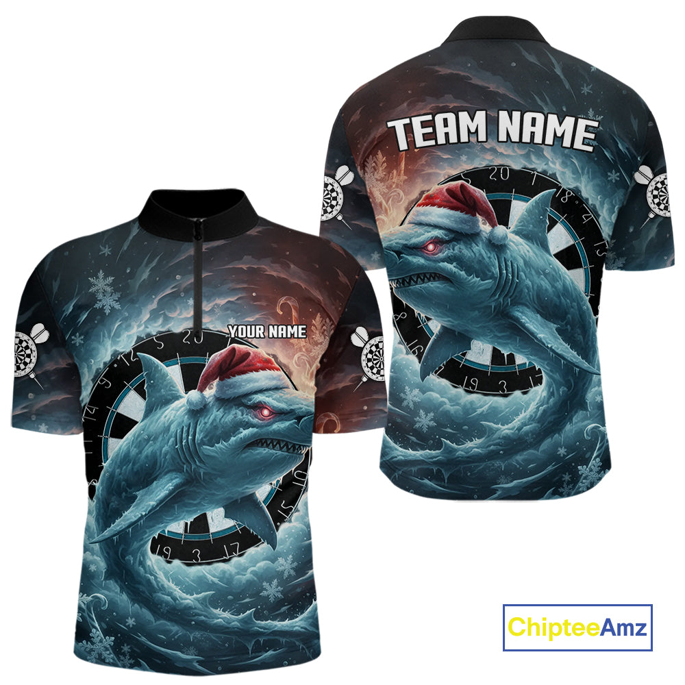 Snowflake Ice Shark Dartboard Funny Men Darts Quarter-Zip Shirt Custom Christmas Dart Jerseys NYN1861