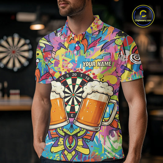 Funny Beers & Dartboard Graffiti Custom Darts Polo Shirt For Men Colorful Dart Jerseys NYN1863