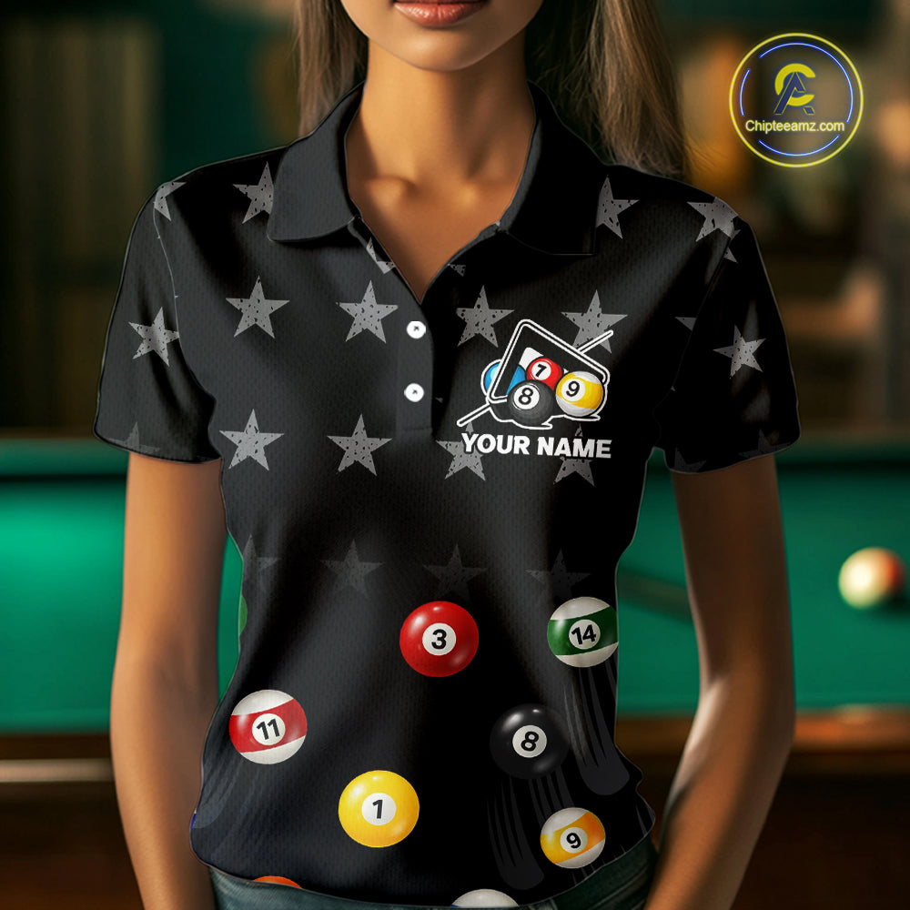 Black Stars 8 Ball Pool Women Billiard Team Shirt Personalized Polo & 1/4-Zip Billiard Gifts NYN2381