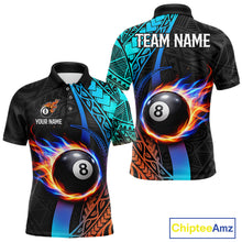Load image into Gallery viewer, Blue And Red Flaming 8 Ball Billiard Shirt For Men Custom Tribal Pool Polo &amp; 1/4-Zip Team Jersey NYN2987