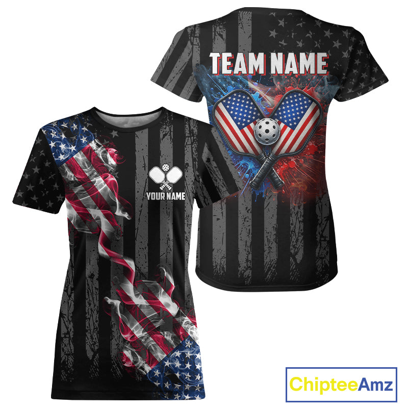 Grunge US Flag 250th Anniversary Pickleball Shirt For Women Patriotic Splatter Pickleball Apparel