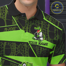 Load image into Gallery viewer, Funny Crocodile Mens Bowling Shirt Custom Green Skin Crocodile Polo Quarter-Zip Bowling Team Attire NYN3686