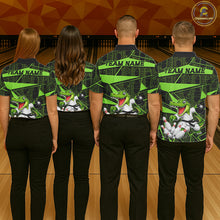 Load image into Gallery viewer, Funny Crocodile Mens Bowling Shirt Custom Green Skin Crocodile Polo Quarter-Zip Bowling Team Attire NYN3686