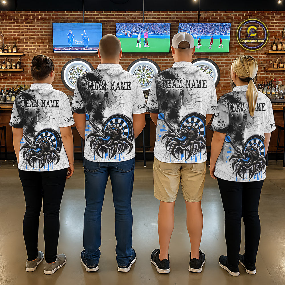 Personalized Dripping Black And Blue Spider Dart Polo Shirts For Women, Custom Dart Jerseys NYN2118