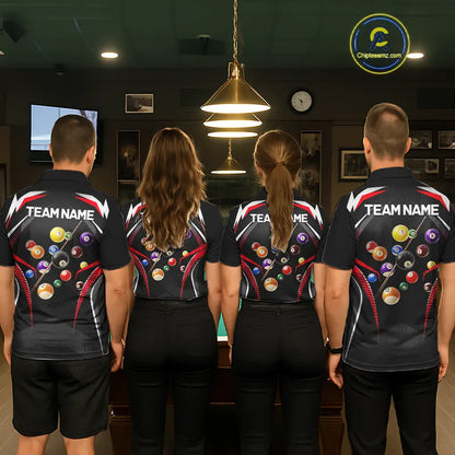 Black & Red Ball Pool Team Shirts Women's Billiard Polo & 1/4-Zip Personalized Billiard Gifts NYN2396