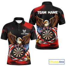 Load image into Gallery viewer, Personalized Red Grunge US Flag Eagle Dart Shirts For Men Patriotic Dart Polo &amp; 1/4-Zip Jersey NYN2780