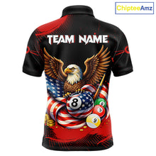 Load image into Gallery viewer, Custom Red Grunge US Flag Eagle Billiard Pool Shirts For Men 8 Ball Patriotic Billiard Team Attire NYN2781