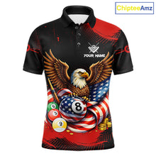 Load image into Gallery viewer, Custom Red Grunge US Flag Eagle Billiard Pool Shirts For Men 8 Ball Patriotic Billiard Team Attire NYN2781