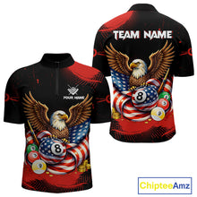 Load image into Gallery viewer, Custom Red Grunge US Flag Eagle Billiard Pool Shirts For Men 8 Ball Patriotic Billiard Team Attire NYN2781