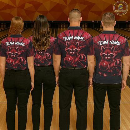 Red Flames Custom Funny Raccoon Mens Bowling Shirts Bowling Team Shirt For Bowlers NYN3411