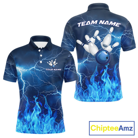Blue Thunder Lightning Bowling Shirt For Men Fire Flame Bowling Team Jersey