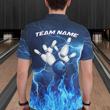 Load image into Gallery viewer, Custom Mens Bowling Thunder Lightning Shirts, Fire Flame Bowling Team Jerseys | Blue NYN3419