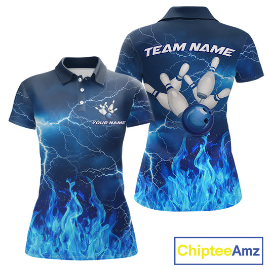 Blue Thunder Lightning Bowling Shirt For Women Fire Flame Bowling Team Jersey