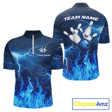 Load image into Gallery viewer, Blue Thunder Lightning Bowling Shirt For Men Fire Flame Bowling Team Jersey