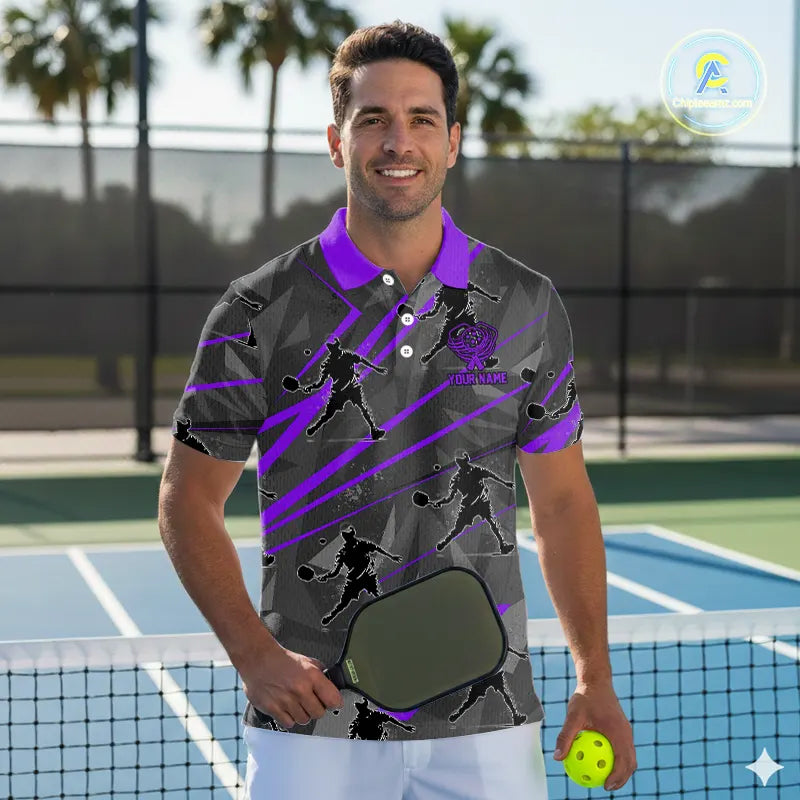 Custom Grey And Purple Pickleball Ball Jerseys For Men Pickleball Paddle League Shirts NYN2128