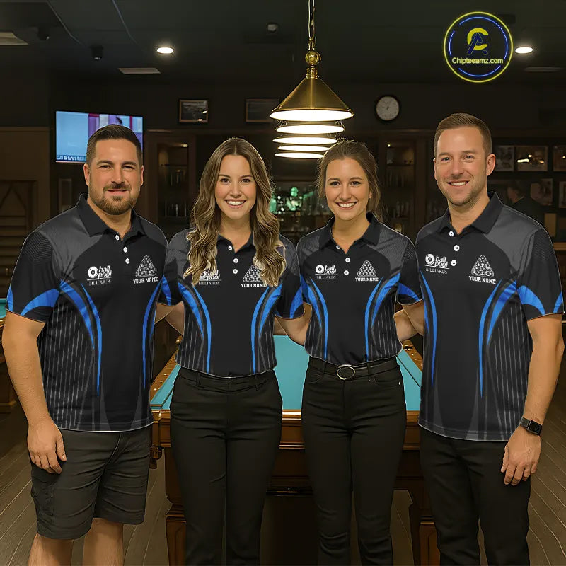 Black And Blue 8 Ball Pool Women Billiard Polo & 1/4-Zip Shirt Custom Pool Team Billiard Shirts NYN2401