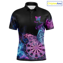Load image into Gallery viewer, Smoke Butterfly Dartboard Men Dart Polo &amp; 1/4-Zip Shirt Custom Blue Pink Dart Jersey For Darters NYN3001