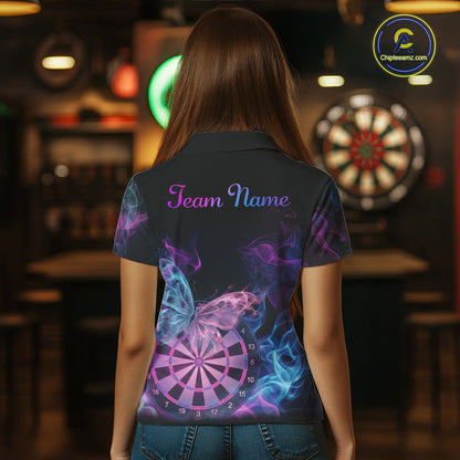 Smoke Butterfly Dartboard Women Dart Polo & 1/4-Zip Shirt Custom Blue Pink Dart Jersey For Darters NYN3001