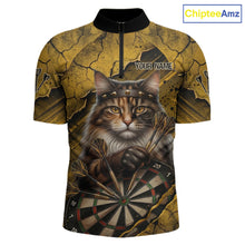 Load image into Gallery viewer, Funny Cat Cracked Darts Shirt For Men Custom Yellow Grunge Darts Team Jersey, Darts Gifts NYN3006