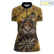 Load image into Gallery viewer, Funny Cat Cracked Darts Shirt For Women Custom Yellow Grunge Darts Team Jersey, Darts Gifts NYN3006