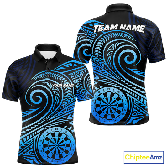 Black Blue Tribal Pattern Men Darts Polo & 1/4-Zip Shirt Personalized Tribal Dart Team Appeal NYN3007