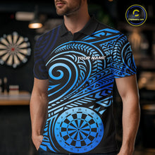 Load image into Gallery viewer, Black Blue Tribal Pattern Men Darts Polo &amp; 1/4-Zip Shirt Personalized Tribal Dart Team Appeal NYN3007