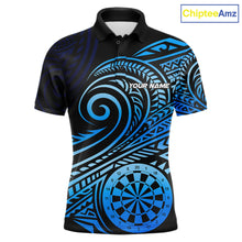 Load image into Gallery viewer, Black Blue Tribal Pattern Men Darts Polo &amp; 1/4-Zip Shirt Personalized Tribal Dart Team Appeal NYN3007