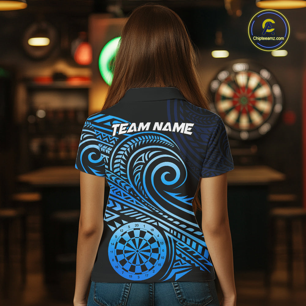Black Blue Tribal Pattern Women Darts Polo & 1/4-Zip Shirt Personalized Tribal Dart Team Appeal NYN3007