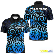 Load image into Gallery viewer, Black Blue Tribal Pattern Men Darts Polo &amp; 1/4-Zip Shirt Personalized Tribal Dart Team Appeal NYN3007