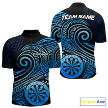 Load image into Gallery viewer, Black Blue Tribal Pattern Men Darts Polo &amp; 1/4-Zip Shirt Personalized Tribal Dart Team Appeal NYN3007