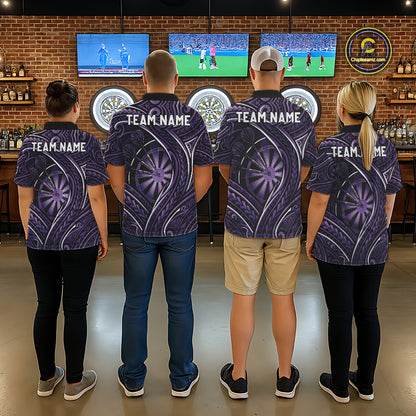 Black Purple Tribal Pattern Darts Polo & 1/4-Zip Shirt For Women Personalized Tribal Dart Team Appeal NYN3009