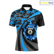 Load image into Gallery viewer, Black Blue Camo Flame 8 Ball 9 Ball Pool Shirt For Men Custom Billiard Team Jersey