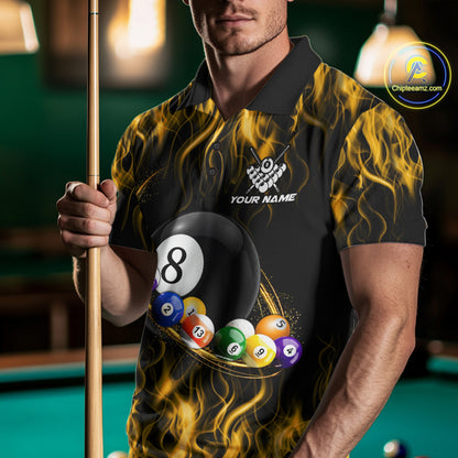 Fire Flame 8 Ball Billiard Pool Shirt For Men Custom Yellow Light Billiard Ball Team Jersey NYN3432